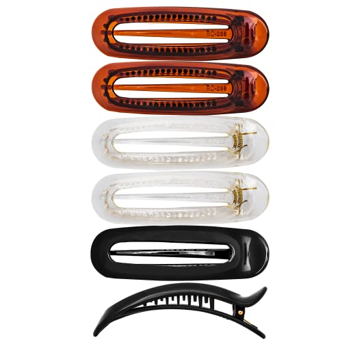 Rc Roche Ornament 6 Pcs Womens French Barrette Classic Duckbill Alligator Eyelet Oval Hair Decor Clips Side Slide Firm Grip Beauty Accessory Plastic Styling Pin Clamps, Large Clear Brown And Black #TOP2