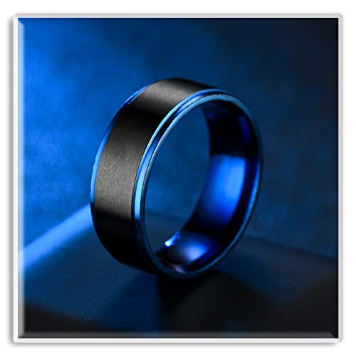 Xusamss Fashion Blue Black Stainless Steel Band Ring4