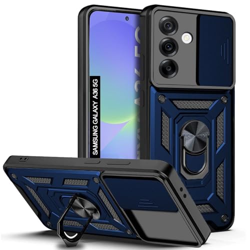 Image of Luxe Back Cover for Samsung Galaxy A36 5G | D10 Tough Armor Case | Sliding Camera Shield | 360 Protection | Kickstand Ring Holder | Military-Grade Shockproof Bumper Case