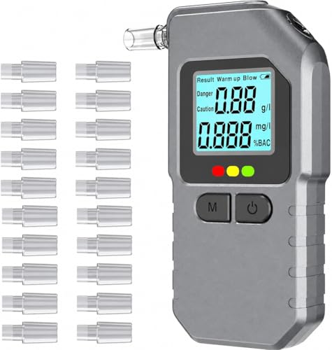 Sturdicasa Alkoholtester Digital mit LCD Display Atemalkoholtester Promilletester und Alkomat Tragbares Alkoholmessgerät für Auto und Zuhause inkl. 20 Mundstücke