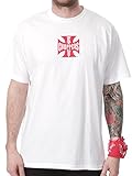 Rundhals-Ausschnitt WCC West Coast Choppers T-Shirt Iron Cross Red Logo White-XXL
