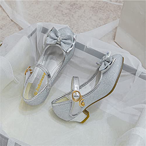 OMEARK Girls Dress Pumps Sparkly Low Heeled Princess Shoes Glitter Sequin Sandals with Bow Breathable, Waterproof Party Wedding Rhinestone Ballet Dance Shoes4
