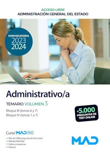 Portada de Administrativo-a de la Administración General del Estado . Temario volumen 3 Bloques III y IV