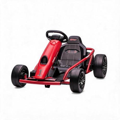 Go-Kart eléctrico 24 V para niños de 8 a 12 años – 2 motores 300 W, Drift 360°, velocidad 8 km/h, música, inicio gradual, asiento espacioso, cinturón de seguridad – Juguete exterior rojo