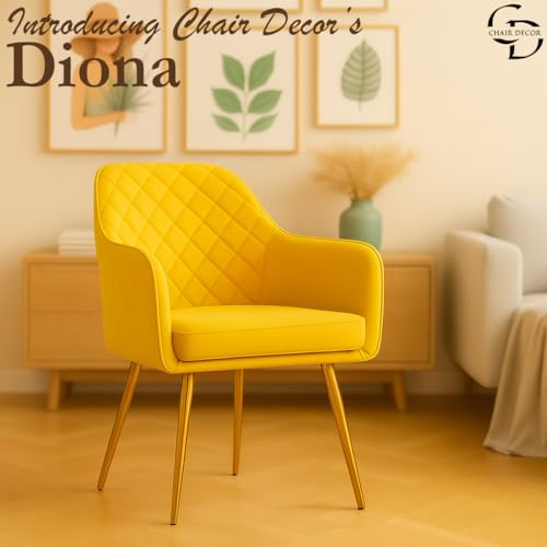 Image of Velvet Chair for Home | Set of 2 Modern Accent Armchair with Pillow in Soft Velvet Fabric with Golden Legs | (Barfi, Yellow)