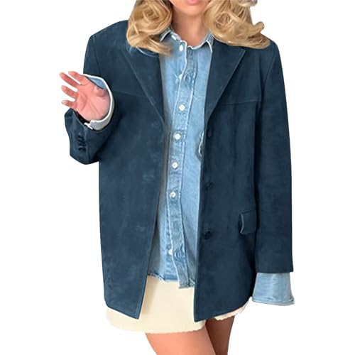 Suede Jacket for Women 2025 Oversized Trendy Button Down Long Sleeve Faux Leather Coat Fall Fashion with Pockets4