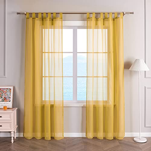 ESLIR Curtains with Tabs Window Curtain Transparent Tab-Top Voile Yellow W x H 140 x 225 cm Pack of 1, W 55.1" x L 57.1" (1 Panels)