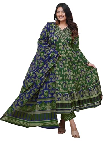Image of Leriya Fashion Kurta Sets for Woman | Printed Jaipuri Ajrakh Kurta Set With Dupatta for Women | Kurti Set for Woman | Anarkali Suit for Women | Traditional Anarkali Salwar Suit for Party Outfits Kurtis