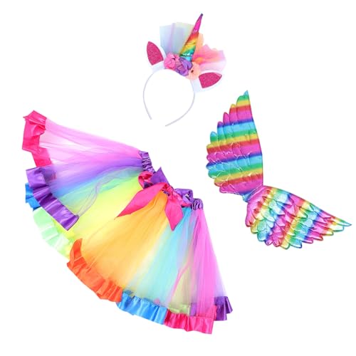 Gatuida Disfraz para Niña con Falda Tul y Alas de Ángel Diadema Unicornio Conjunto para Fiesta Cosplay y Actuación Infantil