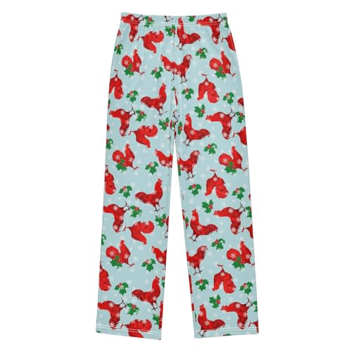ZZXXB Merry Christmas Rooster Snow Boys Long Pants Soft Trousers Elastic Waist Kids Lounge Bottoms with Pockets S-XL