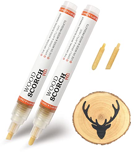 2 PCS SUIUBUY Chemical Wood Burning Pen Marker, Wood Scorch Pen - Heat Sensitive Marker for Wood and Crafts - Equipped with Oblique Tip and Bullet Tip for Easy Use - New Formula