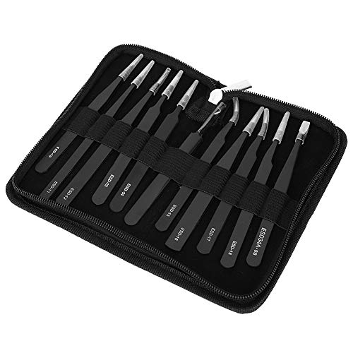 11Pcs Pointed Tweezers Set Anti-Static Stainless Steel Long Pointed Tweezer Kit Fit for Jewelry-Making, Electronics
