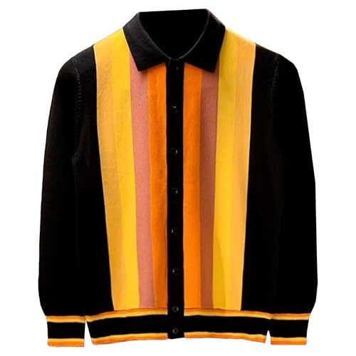 JEShifangjiusu Men's Long Sleeve Flip Collar Cardigan Sweater Slim Fit Topcoat Button Knitted Outerwear with Pockets