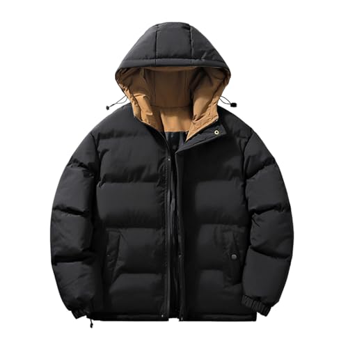 Mens Winter Padded Coat with Hood Casual Warm Quilted Jacket with Hood Thicken Quilted Parkas Outerwear