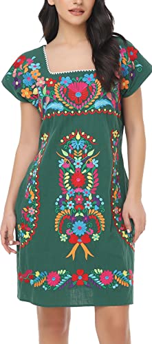 Image of YZXDORWJ Women Mexican Embroidered Dress Ruffle Collar Sleeveless