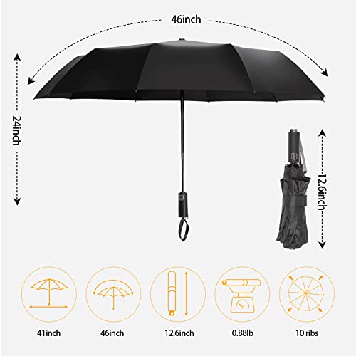 Zrvek Compact Travel Windproof Umbrella Auto Open Close Collapsible Folding Umbrellas Portable Umbrellas For Rain Black 46 #TOP5