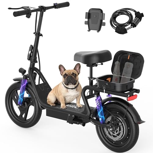 Image of Adults Electric Scooter with Seat, 500W Motor, 22MPH, 27 /35 Miles Range, Dual Suspension, Foldable Commuter E Scooter with Brasket for Daily Commute, Grocery, or Pet Travel