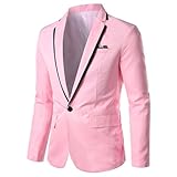 PANVER Langarm Anzug Männer Regular Fit Business Mode Casual Einfarbig Übergangsjacke Hochzeit Bankett Klassisch Blazer A-Pink M