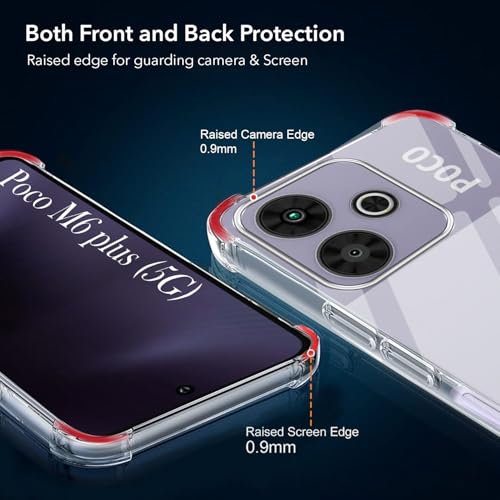 Image of Jkobi Shockproof Crystal-Clear Back Cover for Poco M6 Plus 5G (Anti Yellow Case | Drop & Camera Protection | Hard Polycarbonate)