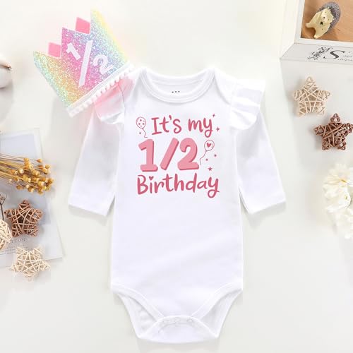 Baby half Birthday Girl It's My 6 month Birthday Happy 1/2 Rompers Half way to one set2