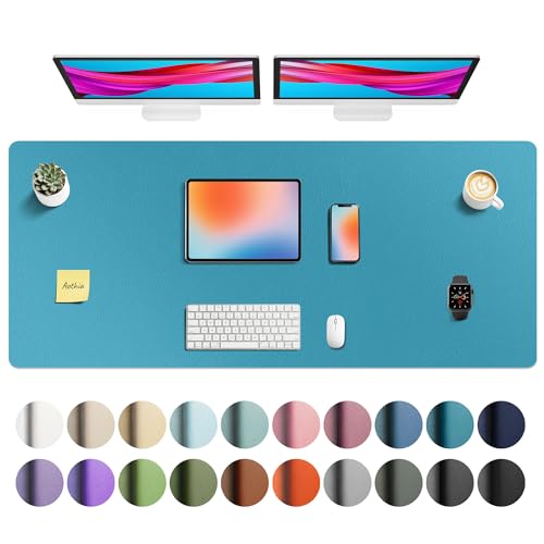 Image of Aothia Faux Leather Desk Mat - Non-Slip PU Leather Desk Blotter, Waterproof Writing Surface, Large Desk Pad for Office & Home (Turquoise, 55 inch x 24 inch)