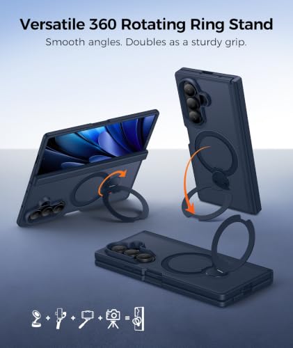 Image of FNTCASE for Samsung Galaxy Z-Fold-8-Ultra Case: Z Fold 7 Case [360 Spin Magnetic Stand] [Fit for Magsafe] [Hinge Protection & Screen Protector] Translucent Matte Military Shockproof Cover - Deep Blue