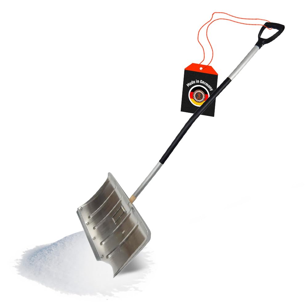 SHW-FIRE | Schneeschieber 50 cm breit, robuster 130 cm Aluminiumstiel mit Kunststoffgriff, ergonomisches Design, mit Aluschutzkante, ideal für Schneeräumung & Winterarbeiten | Made in Germany