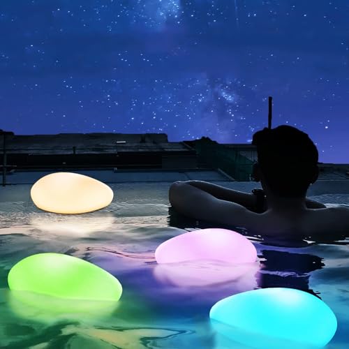 Solarlampen für Außen, Solarlampe Garten Led Solarleuchte mit Fernbedienung 8 Farben Solar-Deko-Stein Solar Kugel Außen Innen IP67 Wasserdicht für Pool Gartenweg Schwimmbad Rasen Balkon