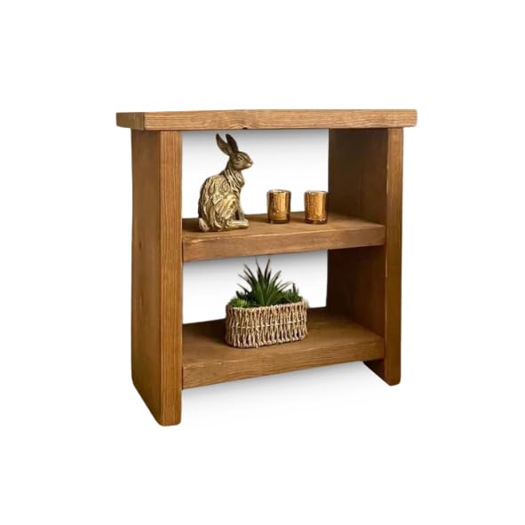 BLU CoastBartley Solid Wood Side Table, Narrow Hallway Table with Storage Shelf, Handmade Rustic Lamp Table, 60cm x 60cm – Medium Oak