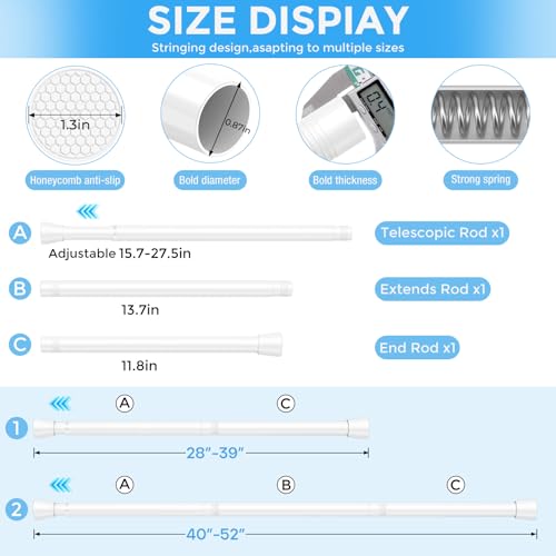 Image of Tension Curtain Rod White Tension Rod 2pcs Spring Curtain Rod Non Slip Tension Rods For Windows 28 To 48 Inch No Drilling Adjustable Tension Rods of Curtain Window Closet Kitchen Wardrobe1