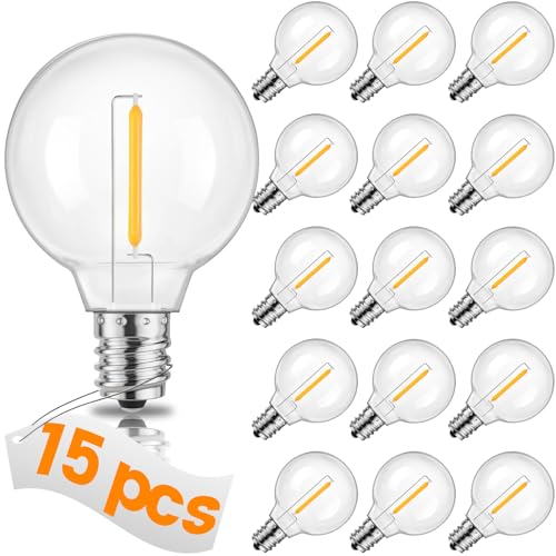 SEVSONSNZZ G40 Led Replacement Plastic Light Bulbs Fits E12/C7 Waterproof Shatterproof Globe Bulbs Candelabra Base Dimmable Light Bulbs for Indoor Outdoor Patio Porch Decor Warm White 15 Pack