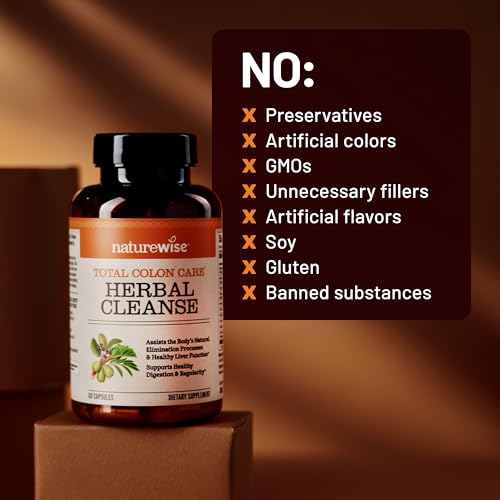 Naturewise Total Colon Care Herbal Cleanse - With Prebiotics, Botanicals, & Antioxidants - for Regular Bowel Movement, Digestion, Gut Health - Vegan, Gluten-Free, Non-GMO - 60 Capsules[2-Month Supply] - image 8