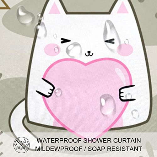 Rideau de douche imperméable lavable avec 12 crochets motif chats Kawaii - 4