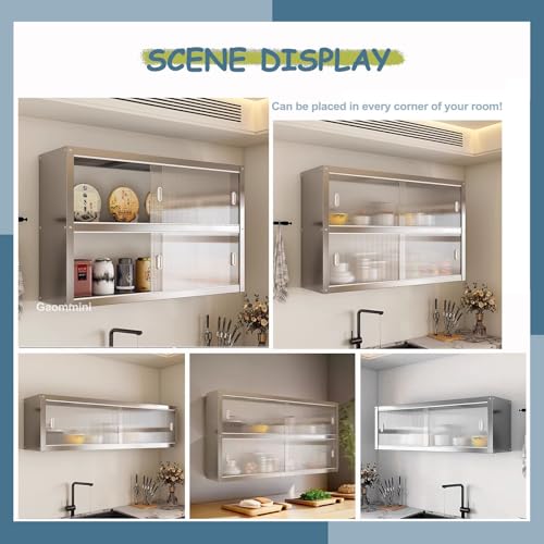 Étagères murales inox 2 niveaux 150cm avec portes acrylique pour rangement cuisine - 6