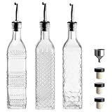 BIMUYI Olivenöl-Flaschenspender aus Glas, 500 ml Essigspenderflasche, Olivenöl-Dekanterbehälter mit Edelstahl-Ausgießern, Trichter, Stopfen, 3 Sets