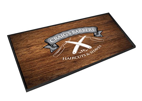 Artylicious Personalised Barbers Shop, Razors Wood Effect bar mat Runner Counter mat