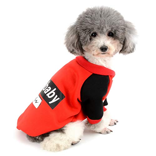 ZUNEA 犬服 フレンチブルドッグ 冬 おしゃれ あったかい パーカー コート 秋冬 洋服 暖かい ジャケット 綿製 防寒 ブルドッグ野球服 小型犬 中型犬 ペットドッグウェア お散歩 レッド L