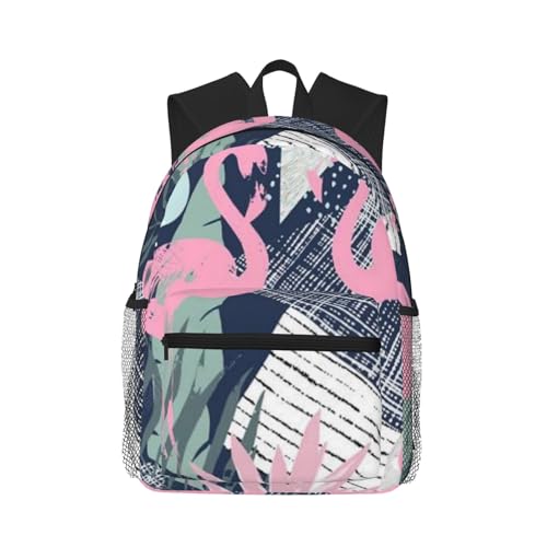 NUYFVG Mochila cómoda e informal para uso diario, versátil para el trabajo, senderismo, viajes al aire libre, Flamenco rosa y hojas, Talla única
