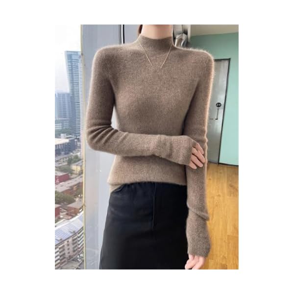 Women's Cashmere Slim Sweater Half High Collar Pullovers Winter Basic Cashmere Warm Clothing Tops - Image 3