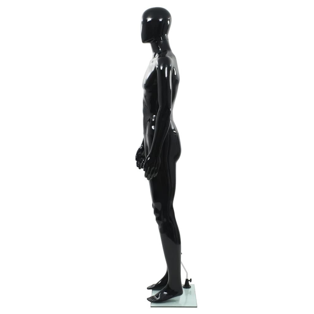 vidaXL Mannequin Homme Corps Complet Base Verre Noir Brillant 185 cm Vitrines