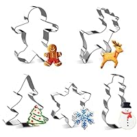 Christmas Cookie Cutter Set - Joyoldelf 5 Piece Stainless Steel Snowflake, Christmas Tree, Reindeer, Gingerbread Boy, Snowman for Kids
