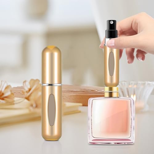 Image of Portable Mini Perfume Atomizer Bottle, 5ml /0.17oz Refillable Spray, Scent Pump Case, Travel Atomizer (Glossy Gloden)