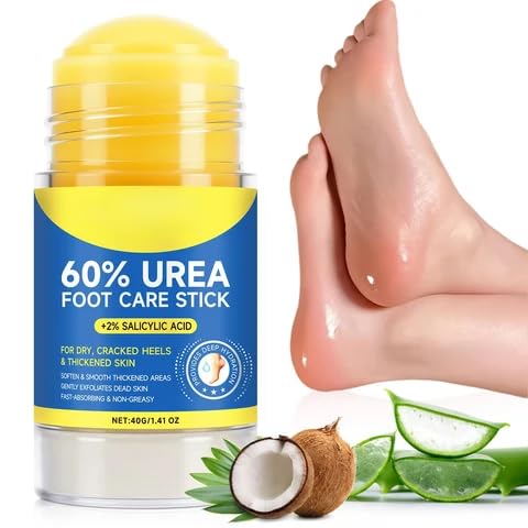 60% Urea Foot Cream Stick with 2% Salicylic Acid - Maximum Strength for Dry Cracked Heels & Calluses, Rapidly Softens Thick Skin, Exfoliates Dead Skin, Portable & Non-Greasy, 2-Day Visible Results 1