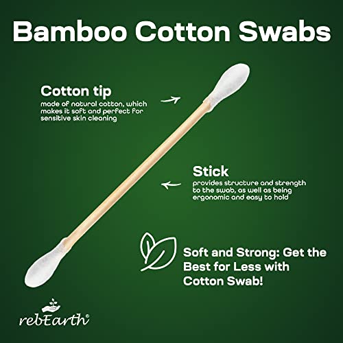Reearth Bamboo Cotton Swabs Organic - Sustainable Wooden Q-Tips, Sterile And Hypoallergenic, Animal Cruelty-Free - Perfect For Sensitive Skin And Those Who Care About The Nature (Large Pack 500) #TOP1