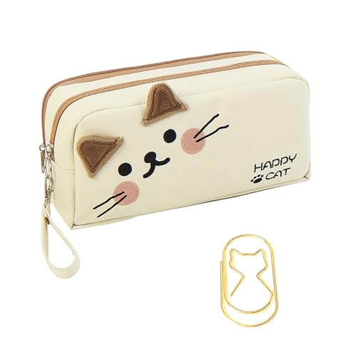 Image of Cat Large Pencil Case,Big Capacity Pencil Pouch Stationery Pen Bag Storage High Capacity Bag Pouch Holder Box Organizer(White)