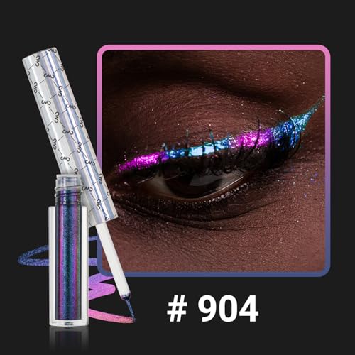 Image of CHARMACY Chameleon Glitter Liquid Eyeliner, Metallic Shade Color Shift Eye Liner, Highly Pigmented, 24H Long-Lasting, Waterproof and Anti-Smudge, Ultra-Fine Tip, PURPLE GOLD INDIGO 904