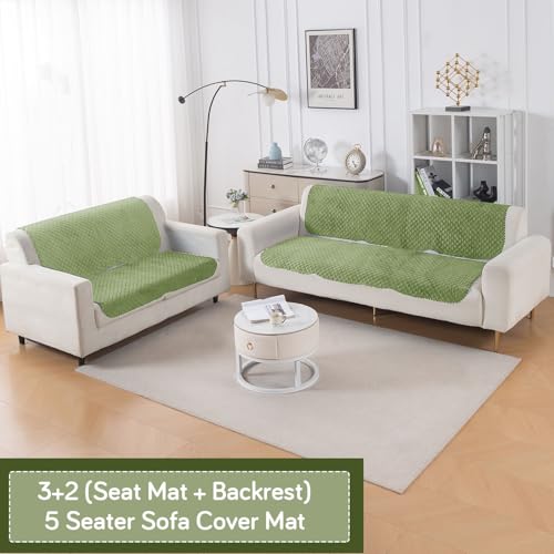 Image of HOKIPO Quilted Sofa Cover 3 Seater and 2 Seater Set - 5 Seater Sofa Cover (3+2) for Seat & Back | 'Quilt Classic' Green (IN-927 * 2+926 * 2-GRN)