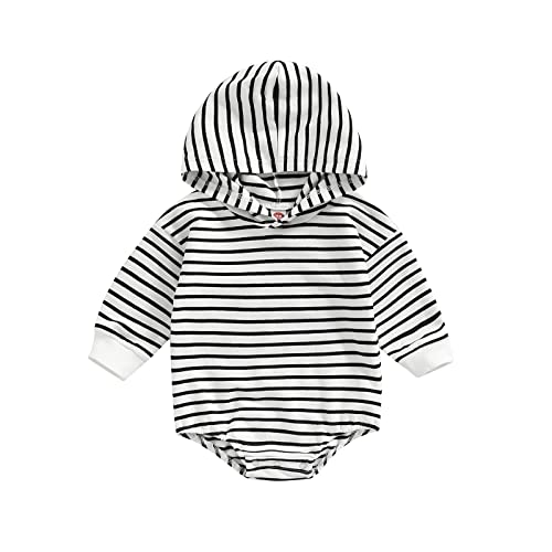 Image of Newborn Infant Baby Boy Girl Striped Hoodie Romper Sweatshirt Onesie Long Sleeve Bodysuit Top Fall Winter Outfit