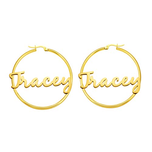 Tracey Personalized Name Earrings for Women Teen Girls Daughter Sister Wife Handmade Stainless Steel 18K Real Gold Stainless Steel Jewelry Unique Christmas Birthday Mother's Day Valentime's Day