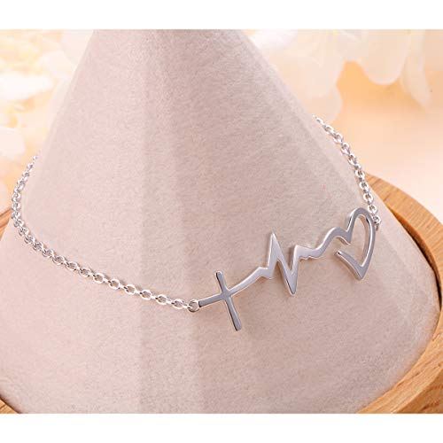DAOCHONG S925 Sterling Silver Faith Hope Love Cross Lifeline Heart Adjustable Chain Bracelet for Women Christian Jewelry Easter Gifts, 7" + 2"4